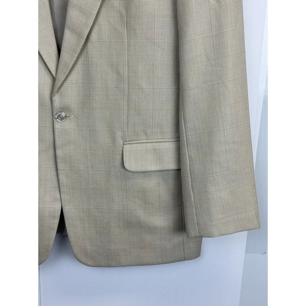 Boss Blazer Mens 44R Beige Windowpane Sport Coat Made In USA‎ One Button